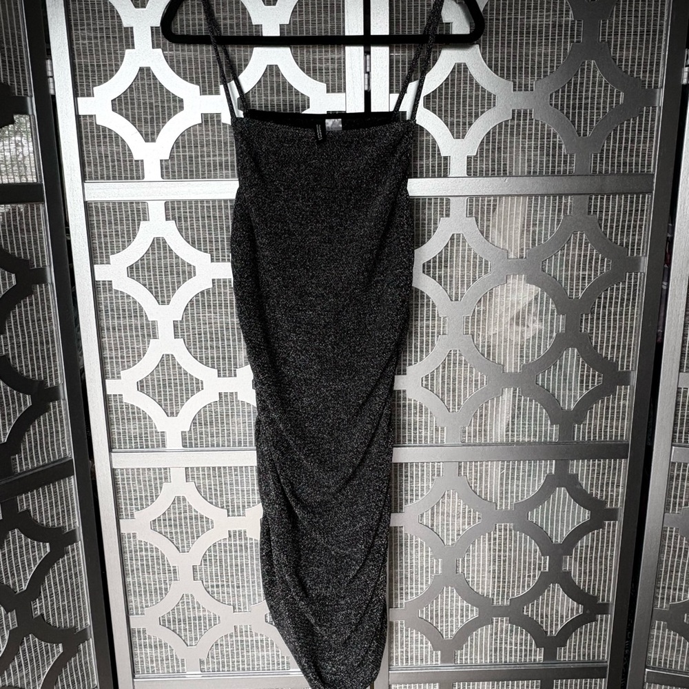 Divided Black glittery Bodycon Midi Dress Spaghetti Strap